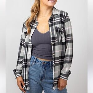 C&C California Gray Black Plaid Button-Down Shirt